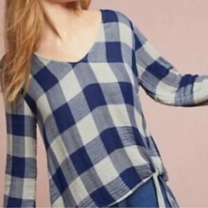 CLOTH & STONE ANTHROPOLOGIE BUFFALO PLAID LONG BELL SLEEVE SHIRT WOMENS SZ XS